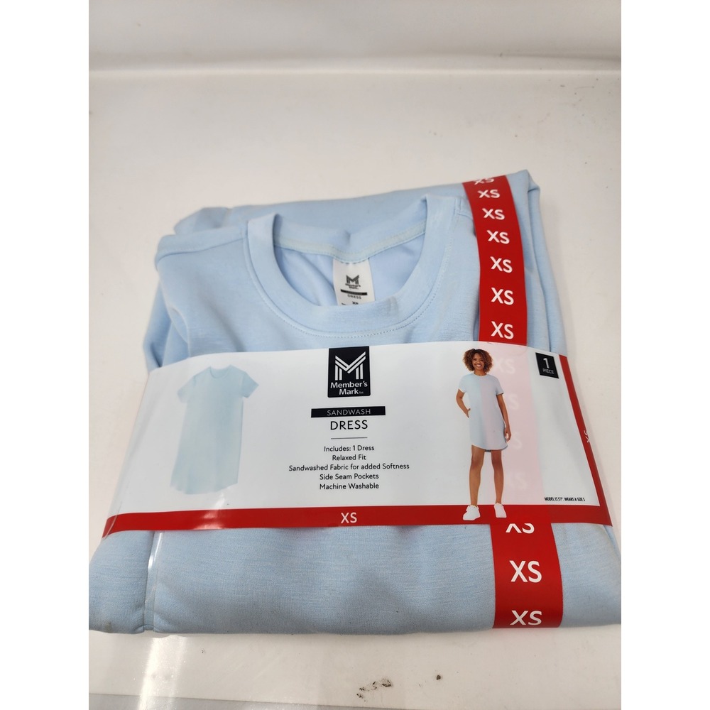 Member's Mark Womens Sandwash T-Shirt Dress Blue Polyester Blend Casual Size XS